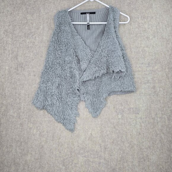 Kensie Gray Faux Fur Knit Vest XS Open Front Asymmetric Hem Nylon Acrylic Blend - Picture 1 of 8